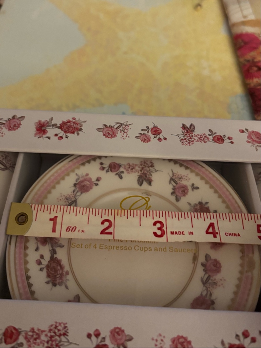 Grace teaware set of 4 espresso cups + saucers.Pink + white floral design. 26.00 - Picture 2 of 3